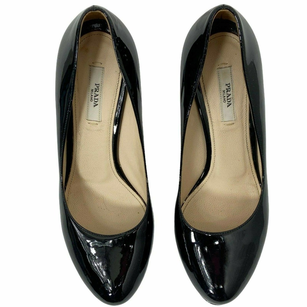 PRADA Black Shiny Patent Leather Heels Pumps 36.5 - Picture 12 of 12